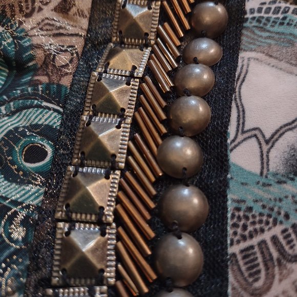 DRESS BARN jewel tone and gold filigree design with metal buttons - Picture 8 of 9